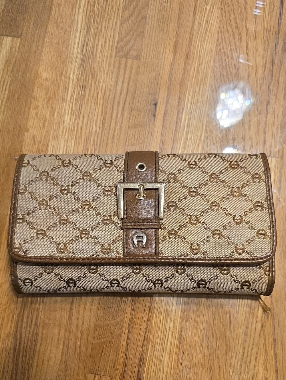 Etienne Aigner Classic Brown Monogram Clutch Wallet